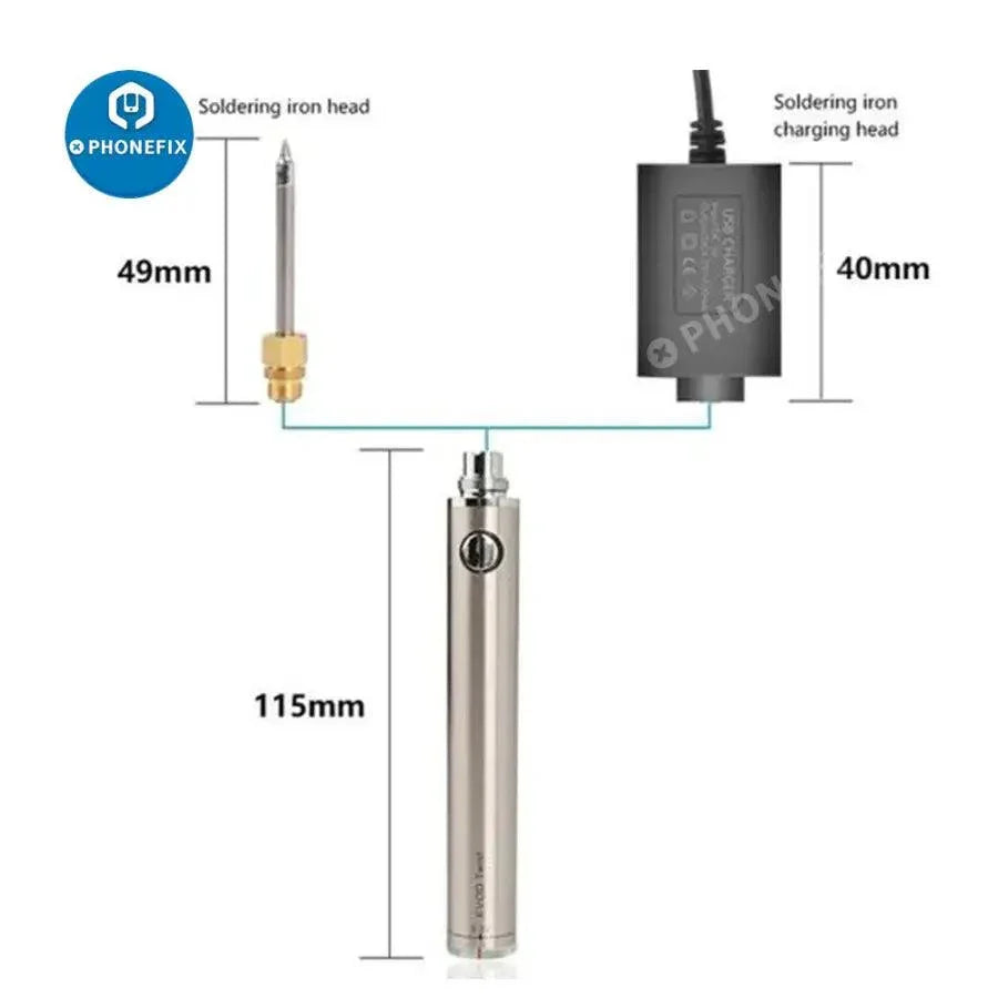 PhoneFIX 5V 8W rechargeable wireless soldering iron tip and nozzle set, suitable for precision welding and DIY electronics projects.