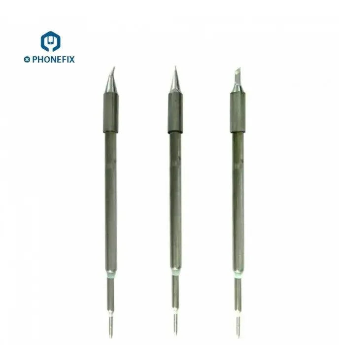 Pair of PHONEFIX soldering iron tips for LEISTO T12-11 lead-free soldering station, showing the precision iron tips and nozzles.