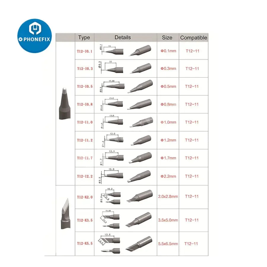 PhoneFix T12-11 lead-free soldering iron tip for soldering and welding, replacement iron tip with precise tip shape.