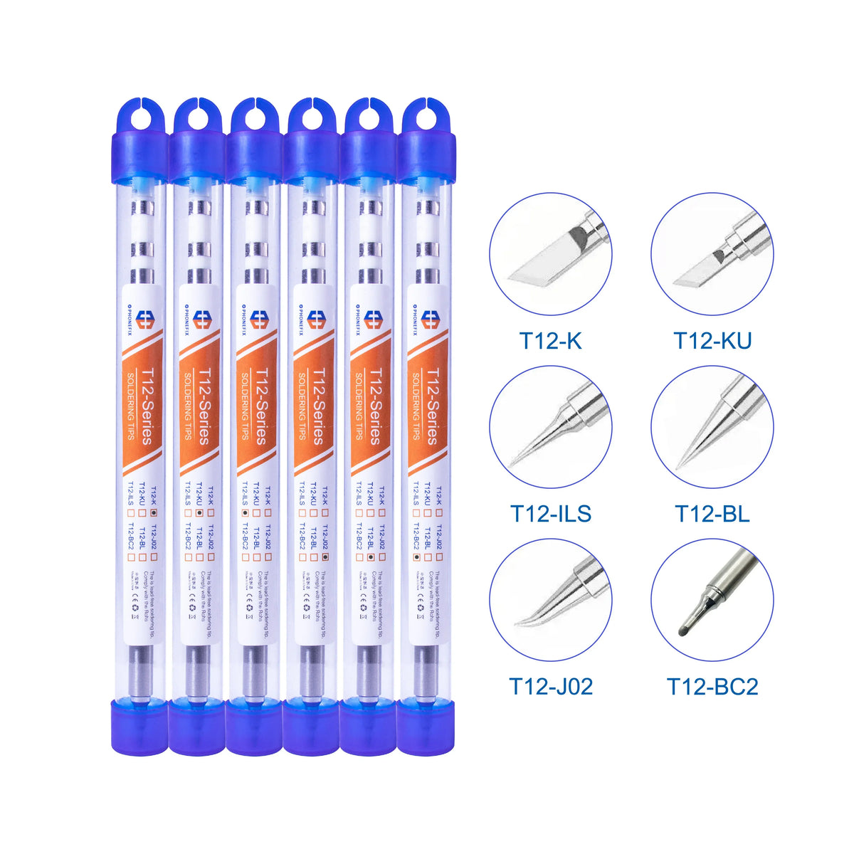 Soldering iron tip for Hakko T12 FX-950 951 station, PHONEFIX T12 series replacement tip for precise soldering tasks.