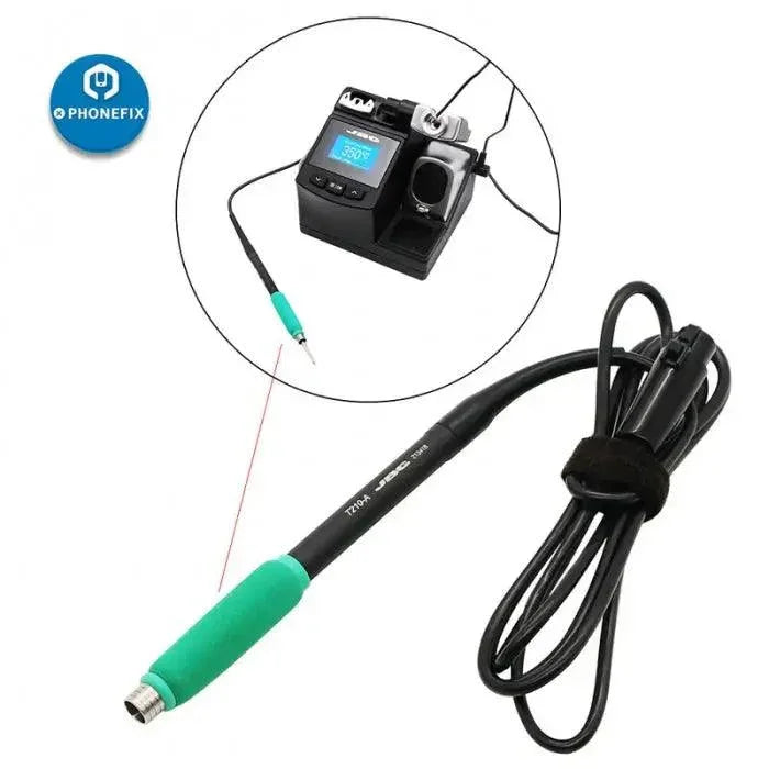Original JBC T210-A soldering handle for JBC CD-2SHE welding station, shown with ergonomic grip and connection port.