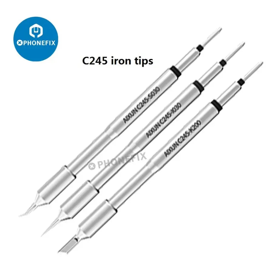 PhoneFix soldering iron tips and nozzles for AIXUN T420D, T210, T115, T245, including handle and replacement tips.