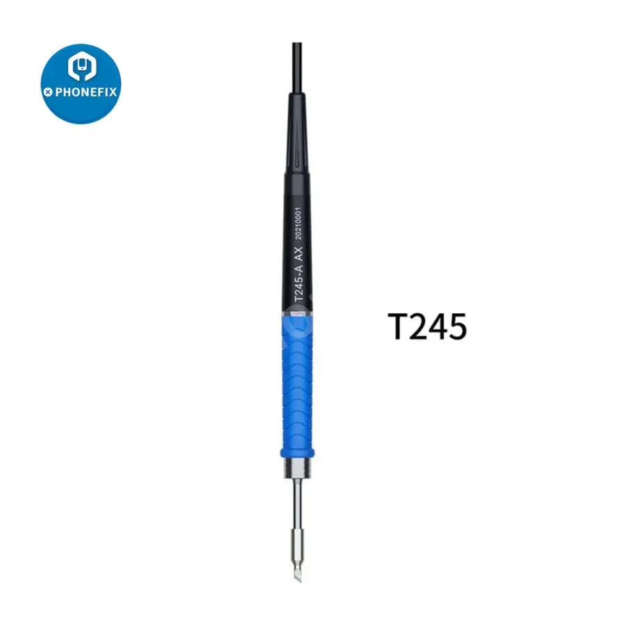 PhoneFix T245 soldering iron tip set and handle seat for Aixun T3A and T3B, including iron tips and nozzles for precise soldering.