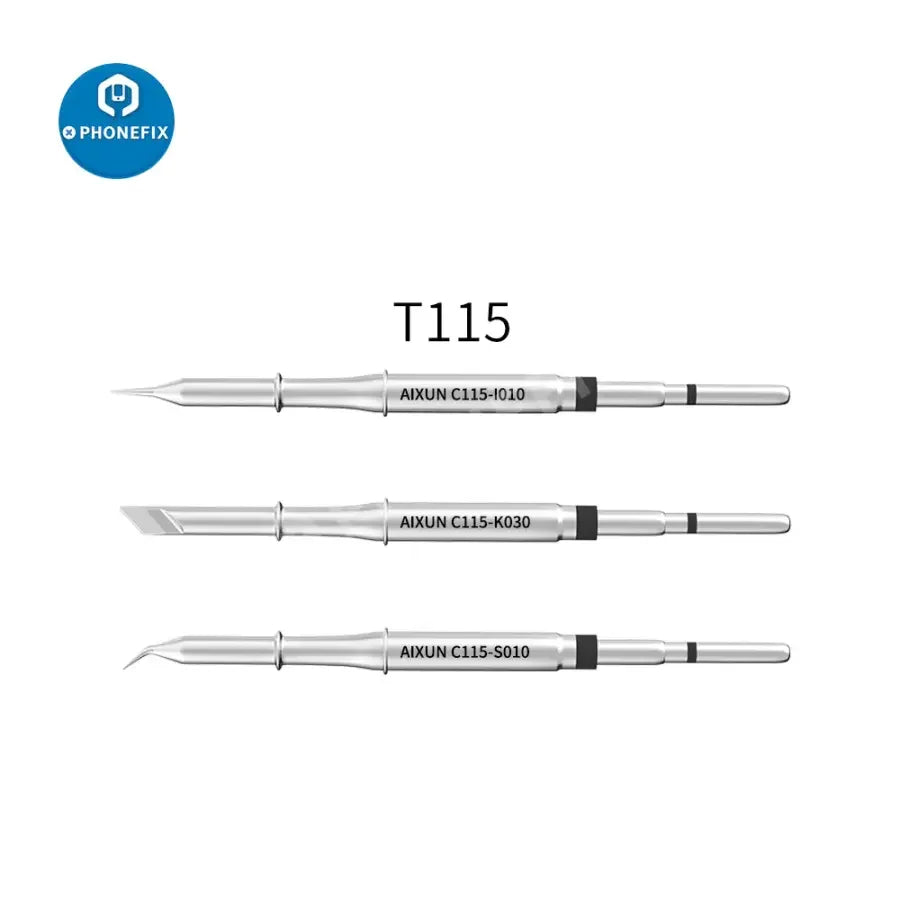 Phonefix T245 soldering iron tip set with handle seat for Aixun T3A T3B, includes iron tips and nozzles for precise soldering.