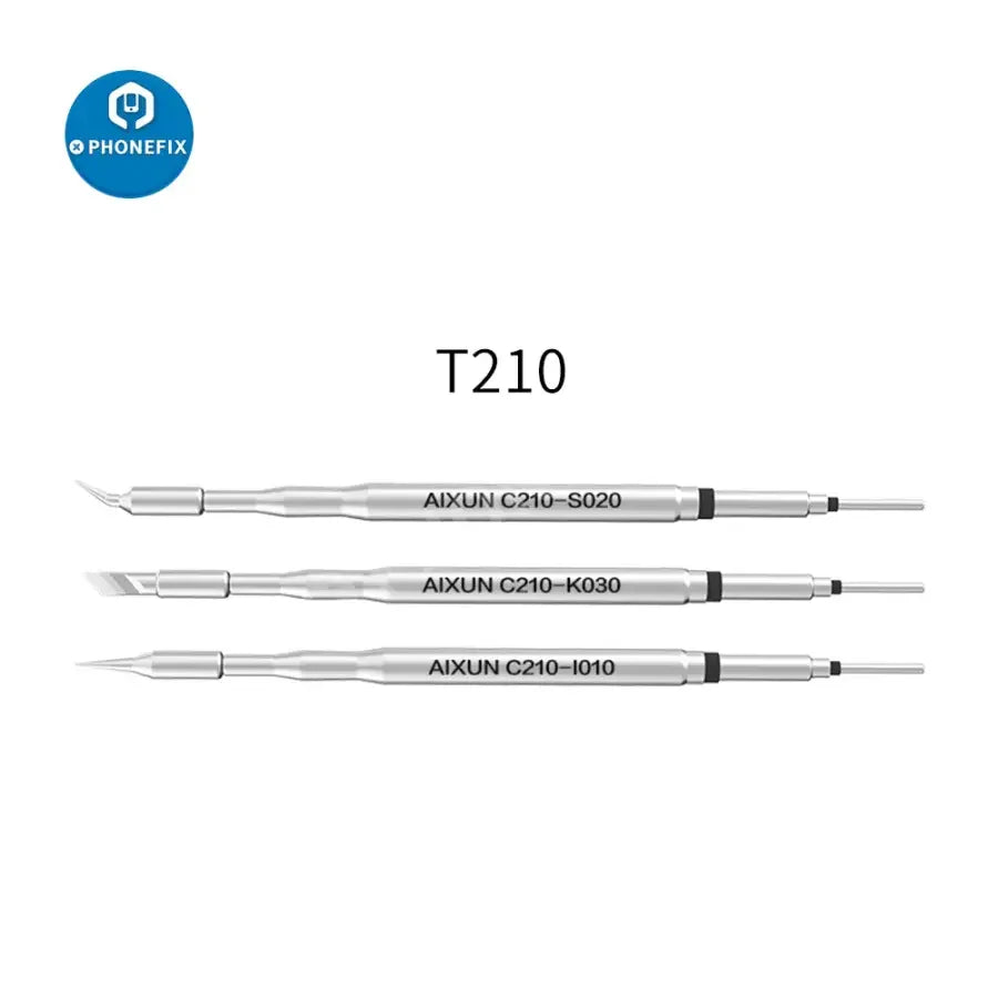 PhoneFix T245 soldering iron tip set handle seat for Aixun T3A T3B, includes iron tips and nozzles for precise soldering.