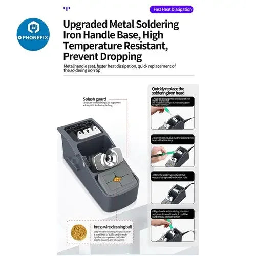 PHONEFIX T245 soldering iron tip set with handle seat for Aixun T3A T3B, showing various tips and handle components.