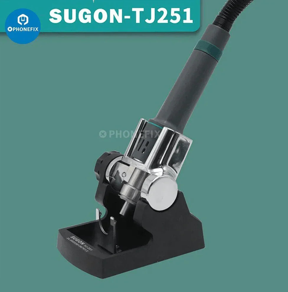 Sugon TJ218/251/252 auto sleep bracket for heat gun rework station, used with PHONEFIX iron tips and nozzles for electronics repair.