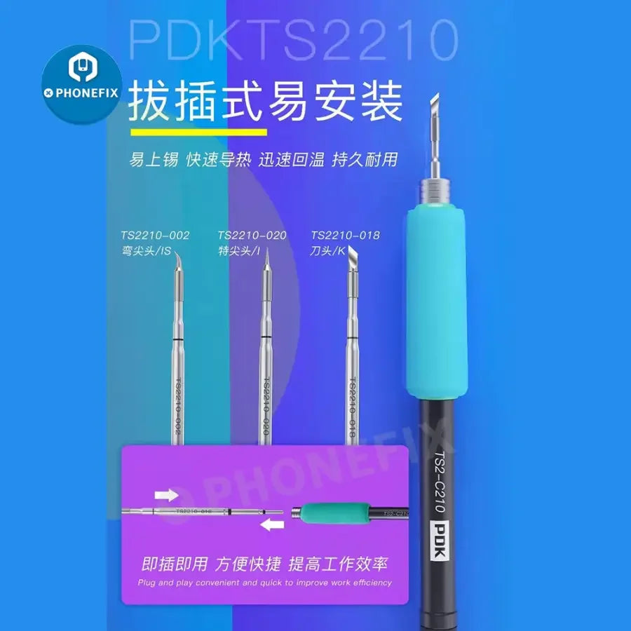 Original PHONEFIX TS2210 precision soldering iron tip for C210 welding handle, showcasing the fine, durable tip suitable for detailed work.