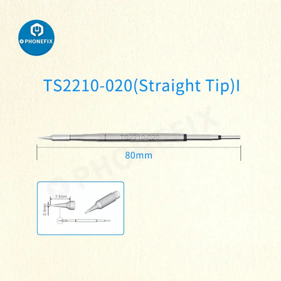 Original PHONEFIX TS2210 precision soldering iron tip for C210 welding handle, showcasing the fine metal tip for precise soldering.