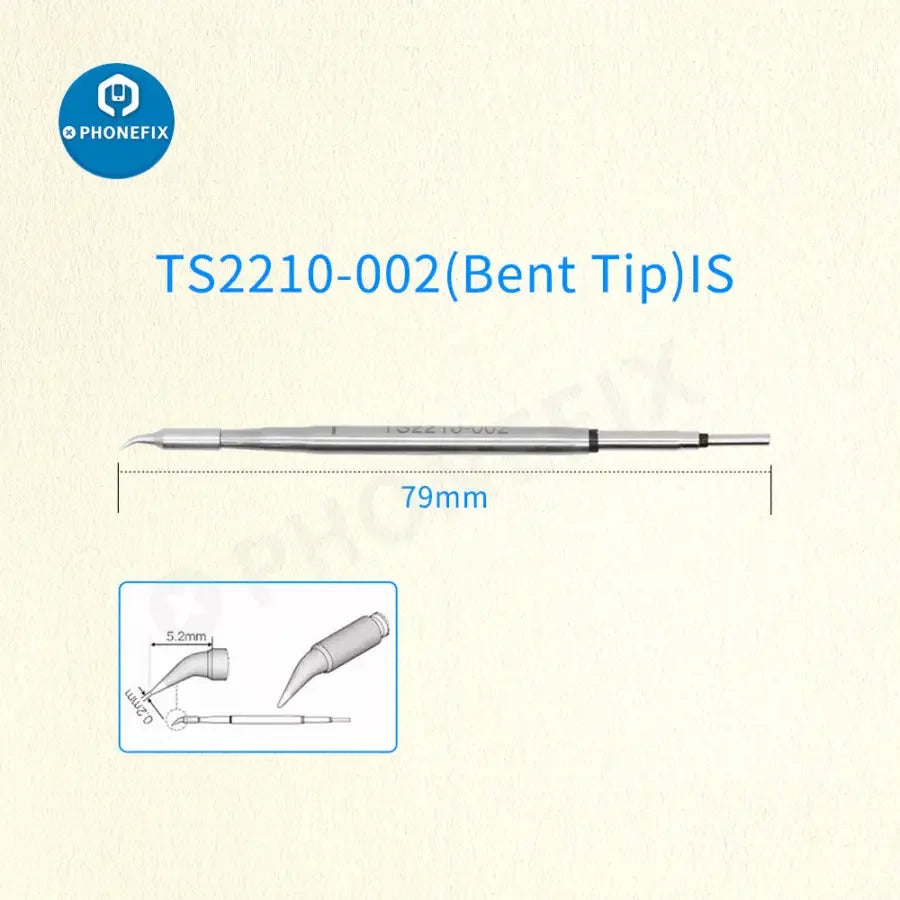 Phonefix TS2210 precision soldering iron tip for C210 welding handle, shown in close-up with detailed metal tip and branding.