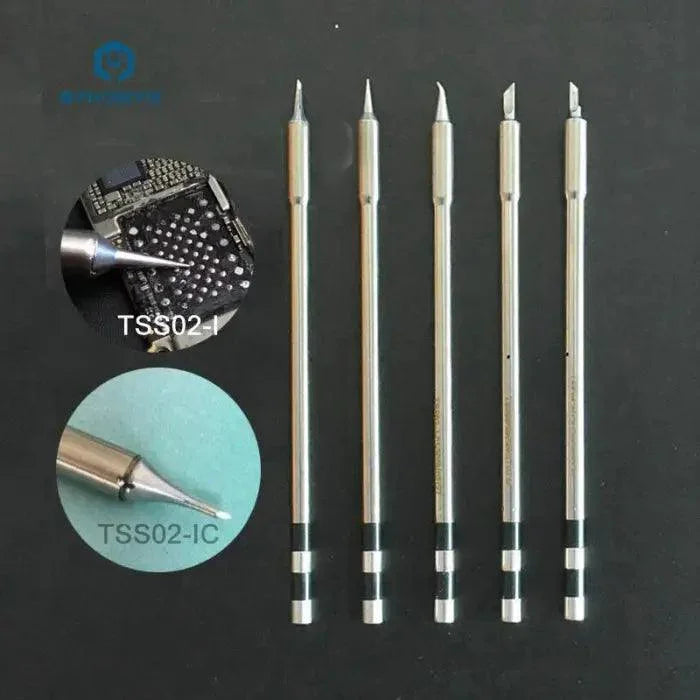 Original PHONEFIX electric soldering iron tips for QUICK TS1200A soldering station, showcasing precision tips and nozzles.