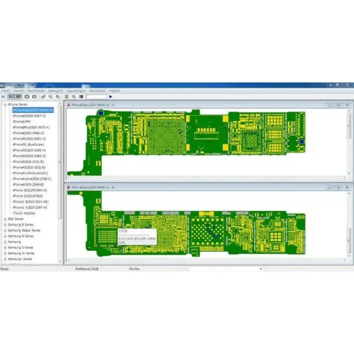 ZXW Software authorization code for iPhone and iPad circuit diagram repair by PHONEFIX, shown on a computer screen.