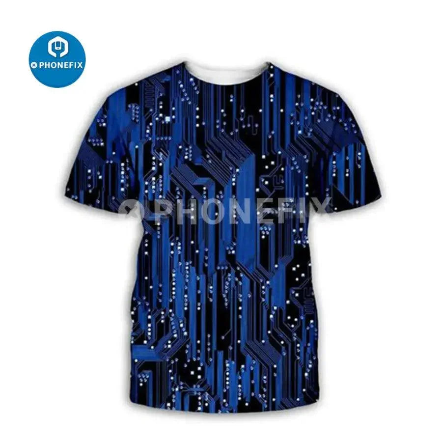 Brown men's T-shirt with electronic IC 3D print and hip-hop style design, perfect for phone repair enthusiasts by PHONEFIX.