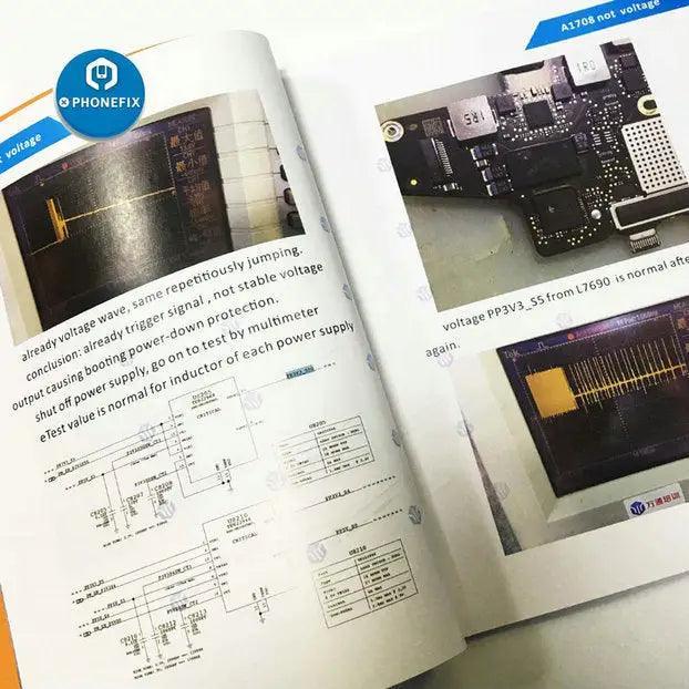 Professional PhoneFix repair book for MacBook repair and troubleshooting, featuring detailed repair guide and technical instructions.