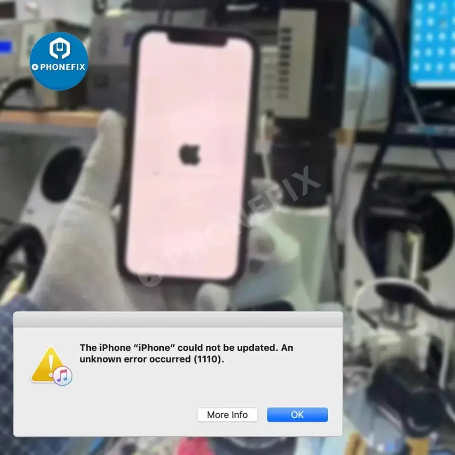 White iMFC activation function tool for iTunes Error 1110 repair by PHONEFIX, used for iPhone white Apple device troubleshooting.