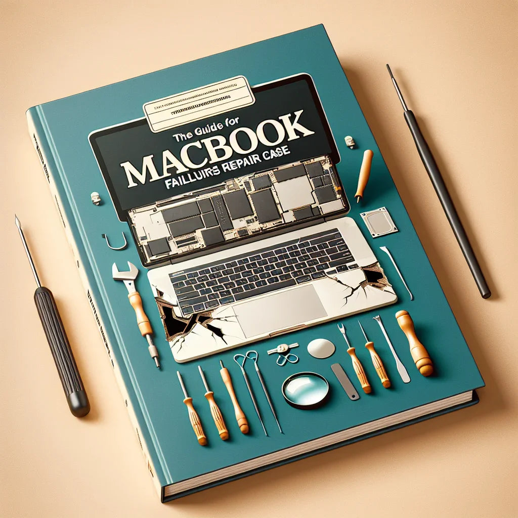 PDF book cover titled "The Guide for MacBook Failures Repair Case" by PHONEFIX, featuring repair tips for MacBook issues.