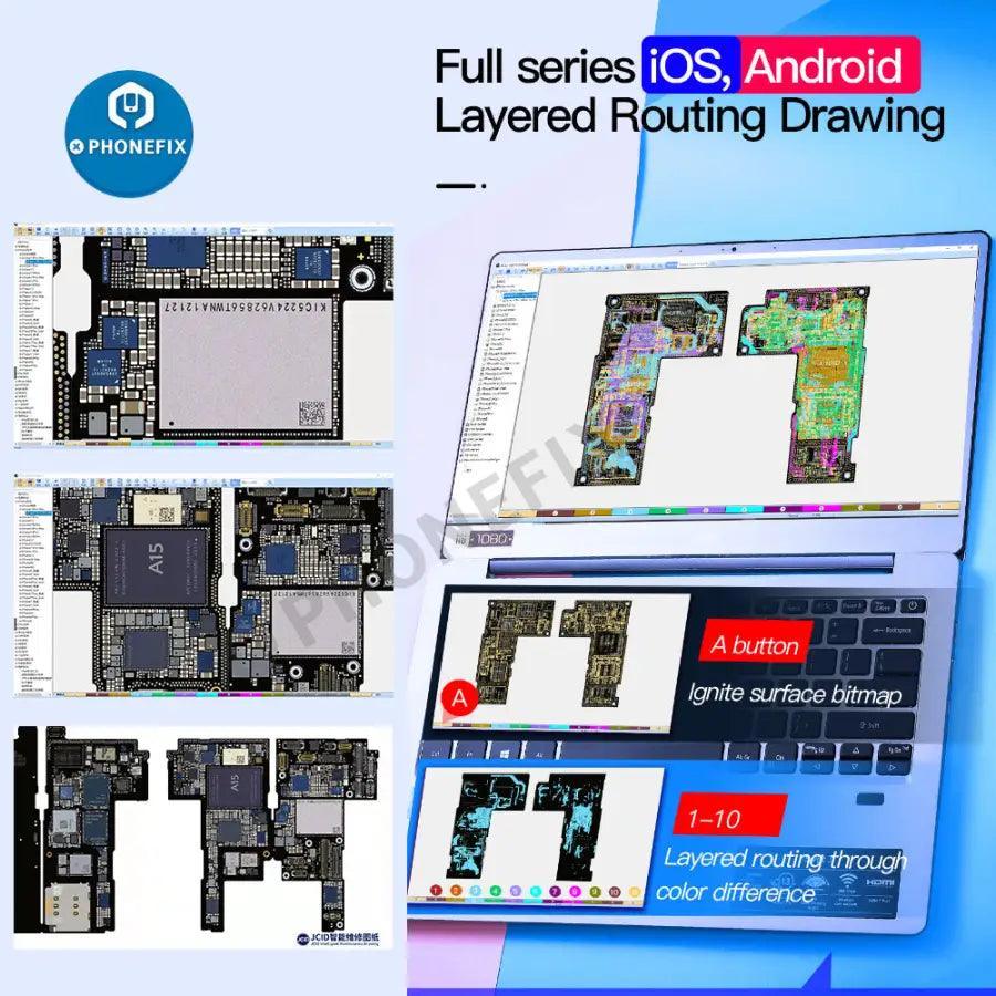 JC Intelligent Drawing Diagram Bitmap for Android and iPhone repair by PHONEFIX, showcasing repair process visuals.