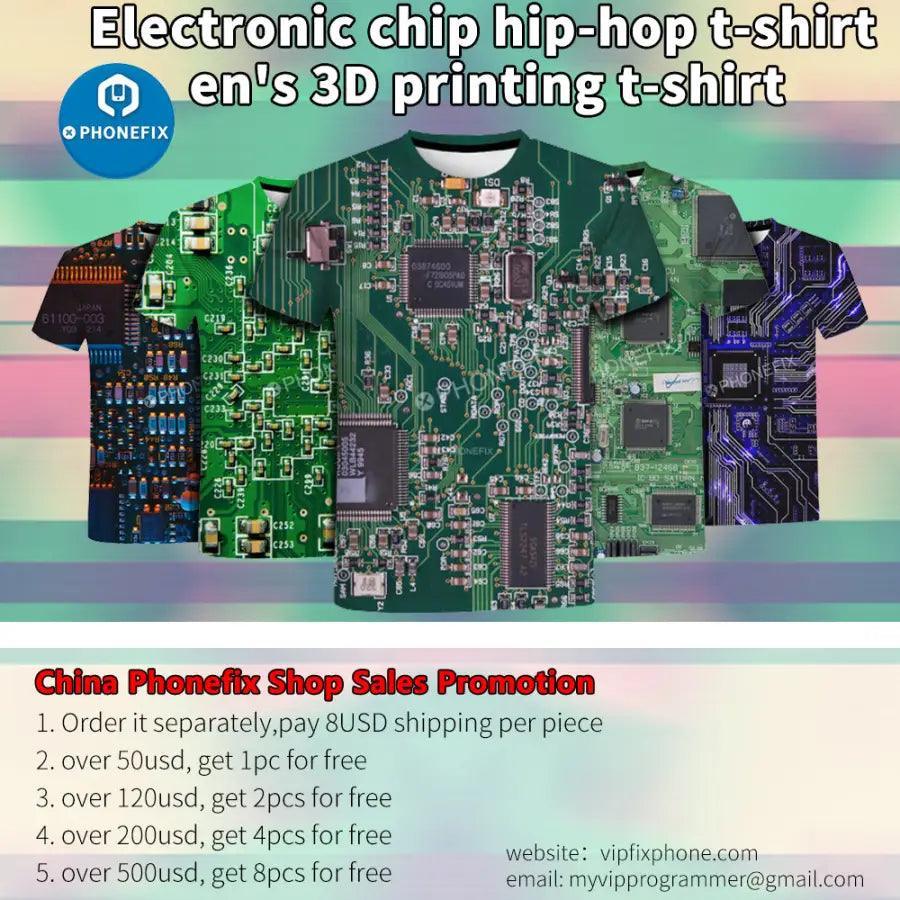 Men's short sleeve T-shirt by PHONEFIX featuring a 3D print of electronic IC design in hip-hop style.