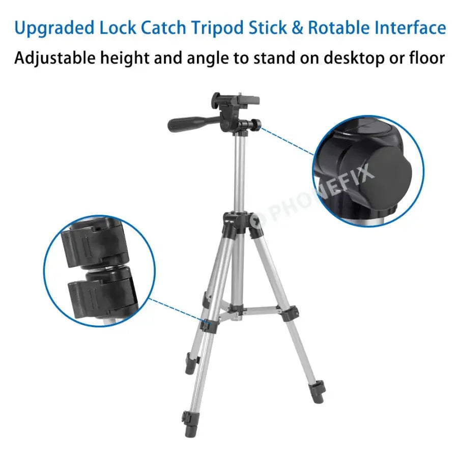 PhoneFIX tripod stand for phone camera, ideal for live streaming and photography, securely holding smartphones during filming.