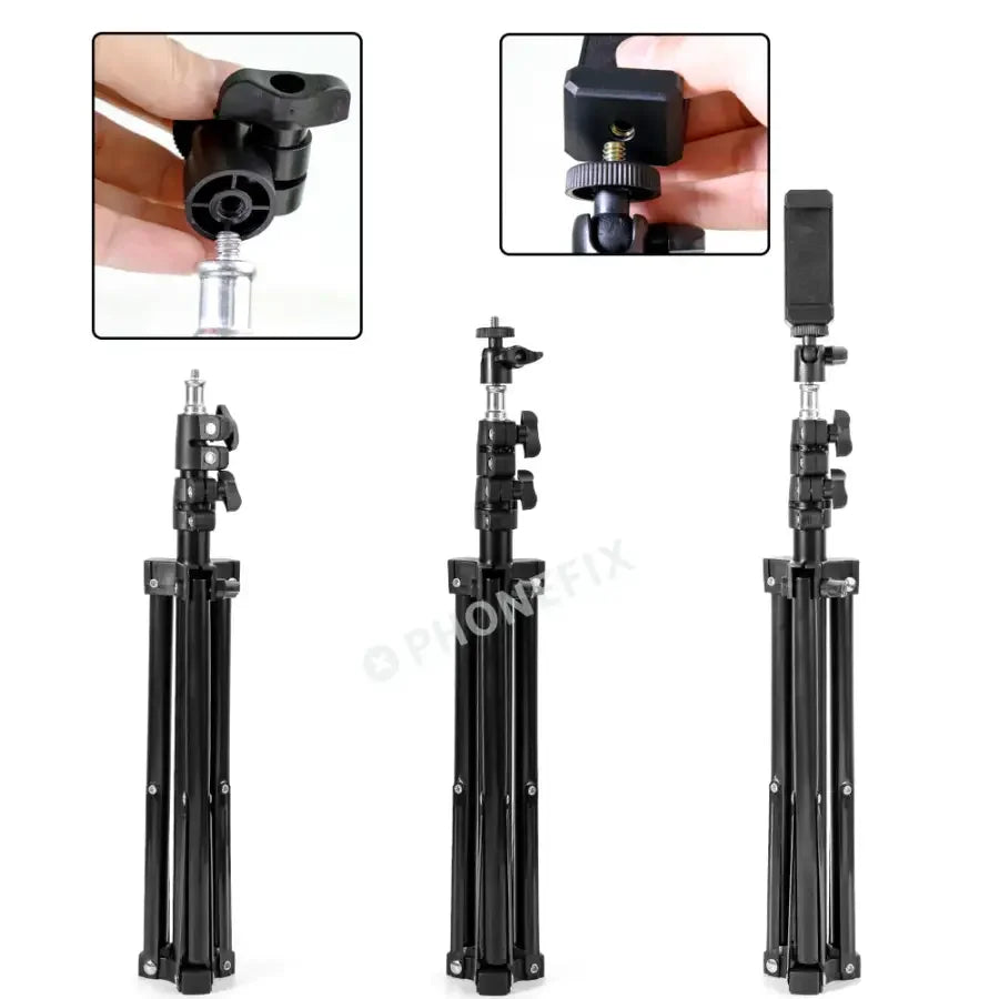 PhoneFIX tripod stand for phone camera, ideal for live streaming and photography, showcasing a stable mount for smartphones.