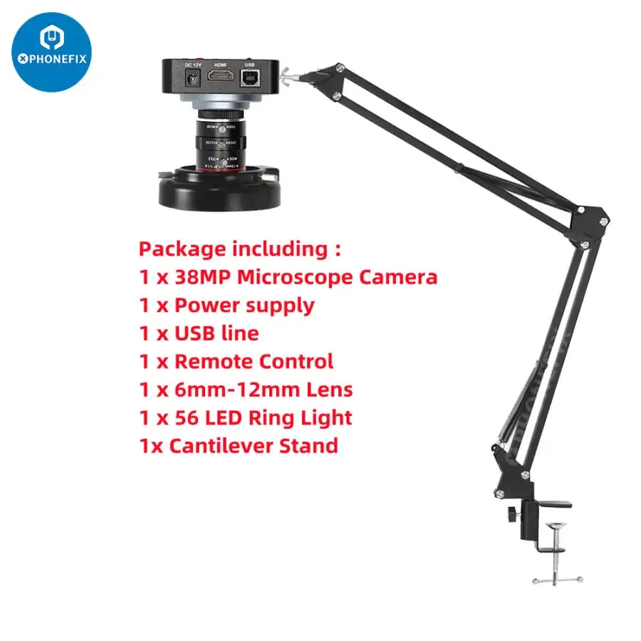 Caméra de streaming en direct PHONEFIX 38MP HDMI avec objectif 6-12mm F1.6, caméra numérique haute résolution pour usage industriel.