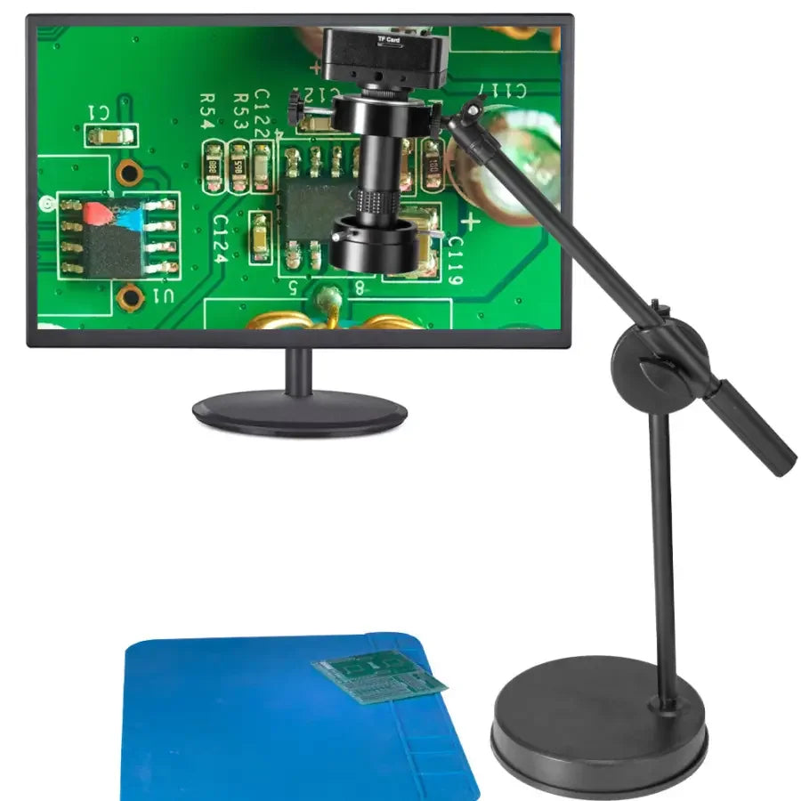 PHONEFIX 38MP HDMI USB industrial microscope camera for live streaming, with 1080p resolution and SMD soldering inspection.
