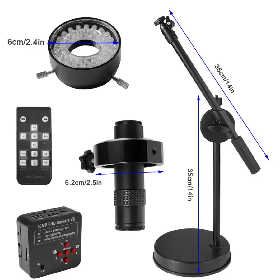 PHONEFIX 38MP HDMI 1080P live streaming industrial microscope camera with USB connection for SMD soldering inspection.