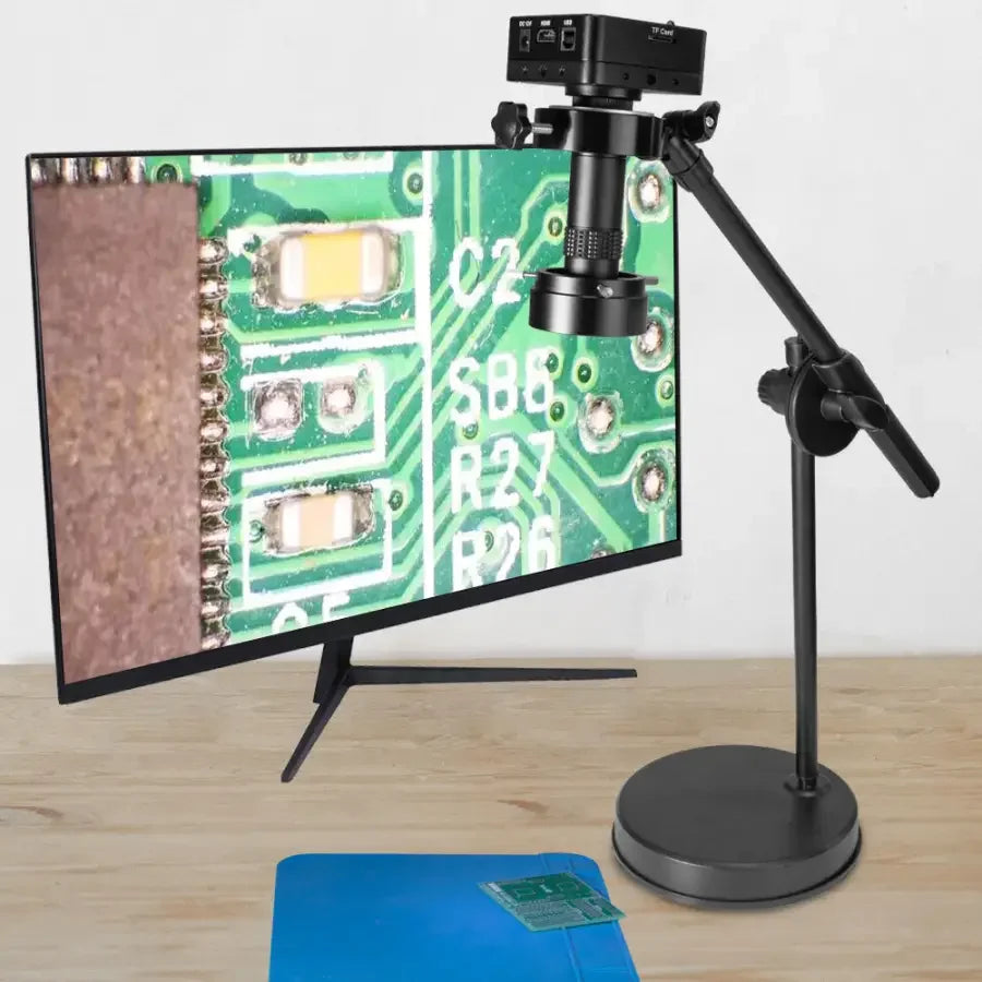 PHONEFIX 38MP HDMI 1080P industrial microscope live streaming camera with USB for SMD soldering and detailed inspection.