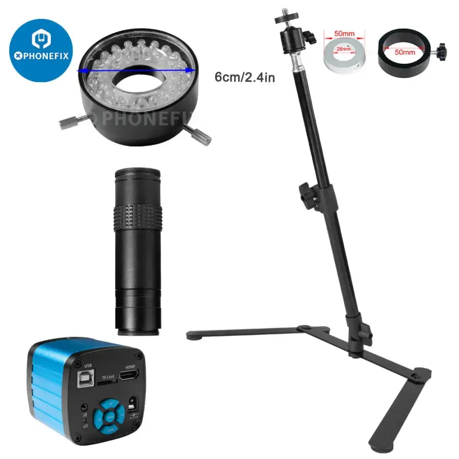 PHONEFIX 4K 48MP digital microscope kit with industrial camera and zoom lens, ideal for live streaming and detailed close-up views.