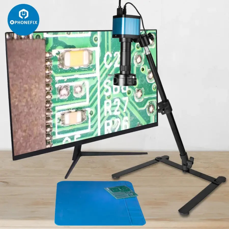PHONEFIX 4K 48MP digital microscope kit with industrial camera and zoom lens for live streaming inspections and detailed viewing.