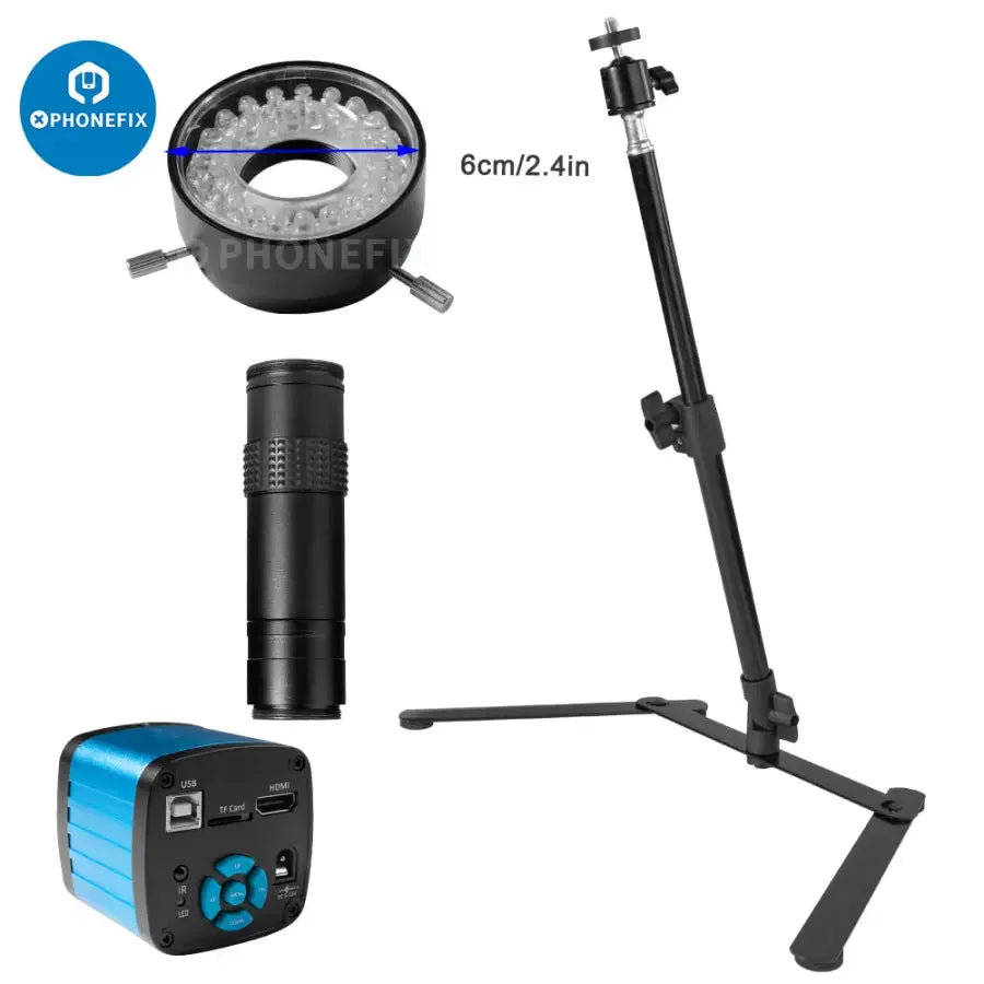 PHONEFIX 4K 48MP digital microscope kit with industrial camera and zoom lens for live streaming and detailed inspection.