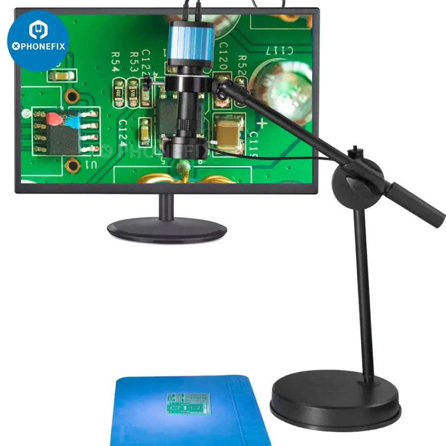Microscopio USB HDMI 4K PHONEFIX con cámara de 48 MP para reparación de placas de circuito impreso y transmisión en directo, ideal para la inspección detallada de componentes electrónicos.