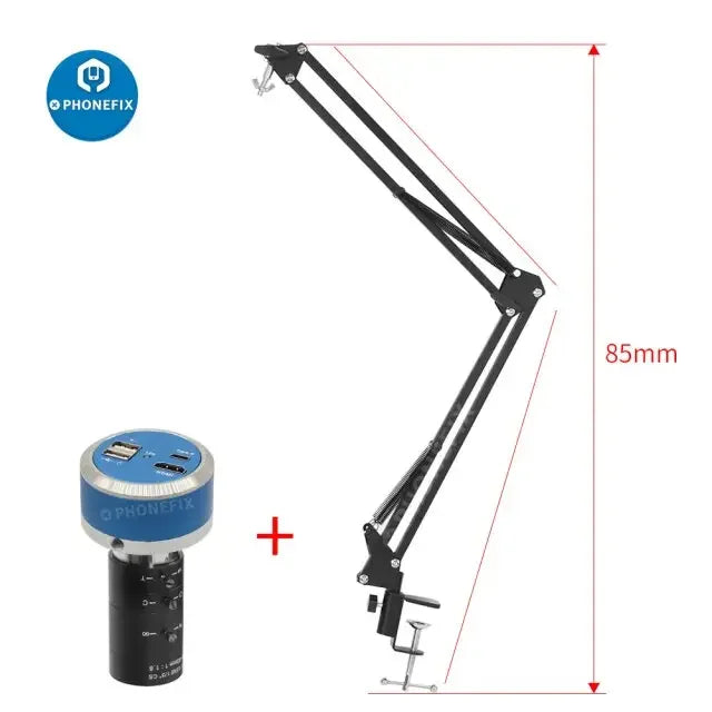 PHONEFIX 1080P 60FPS VGA microscope camera with 8-50mm and 6-60mm C-mount lens for live streaming and detailed microscopy.