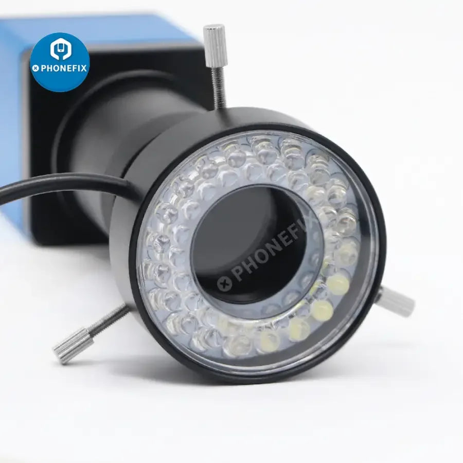 PHONEFIX 13MP HDMI VGA live streaming camera with 130X lens and 40 LED light for PCB soldering and detailed inspection.