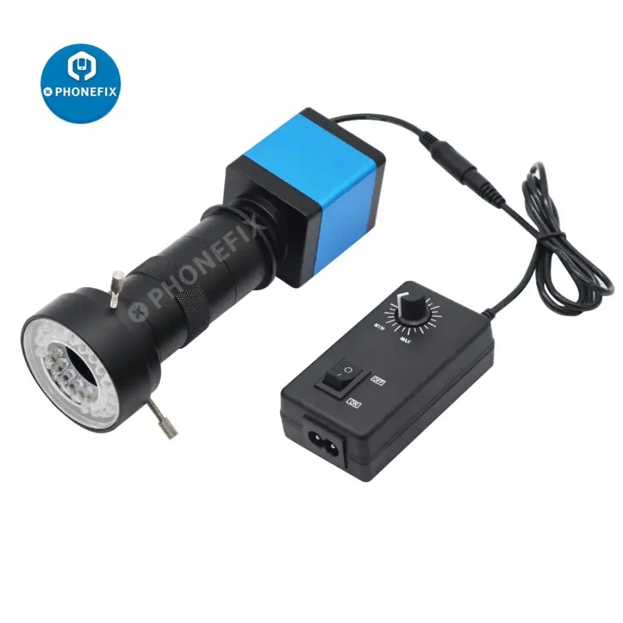 PHONEFIX 13MP HDMI VGA live streaming camera with 130X lens and 40LED light for PCB soldering and detailed close-up inspection.