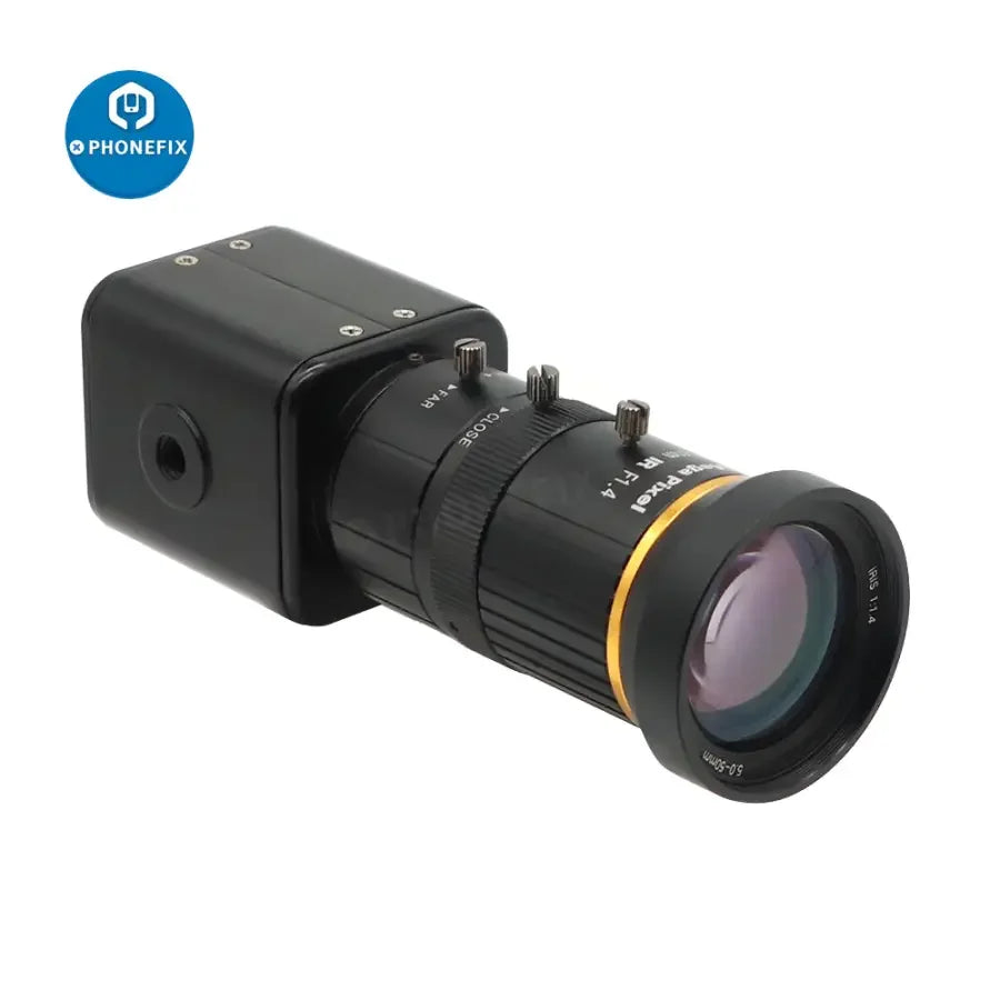 Caméra de diffusion en direct PHONEFIX 2.0MP 1080p avec objectif CCTV 5-50mm F1.4, adaptée à la diffusion vidéo et à la surveillance de haute qualité.