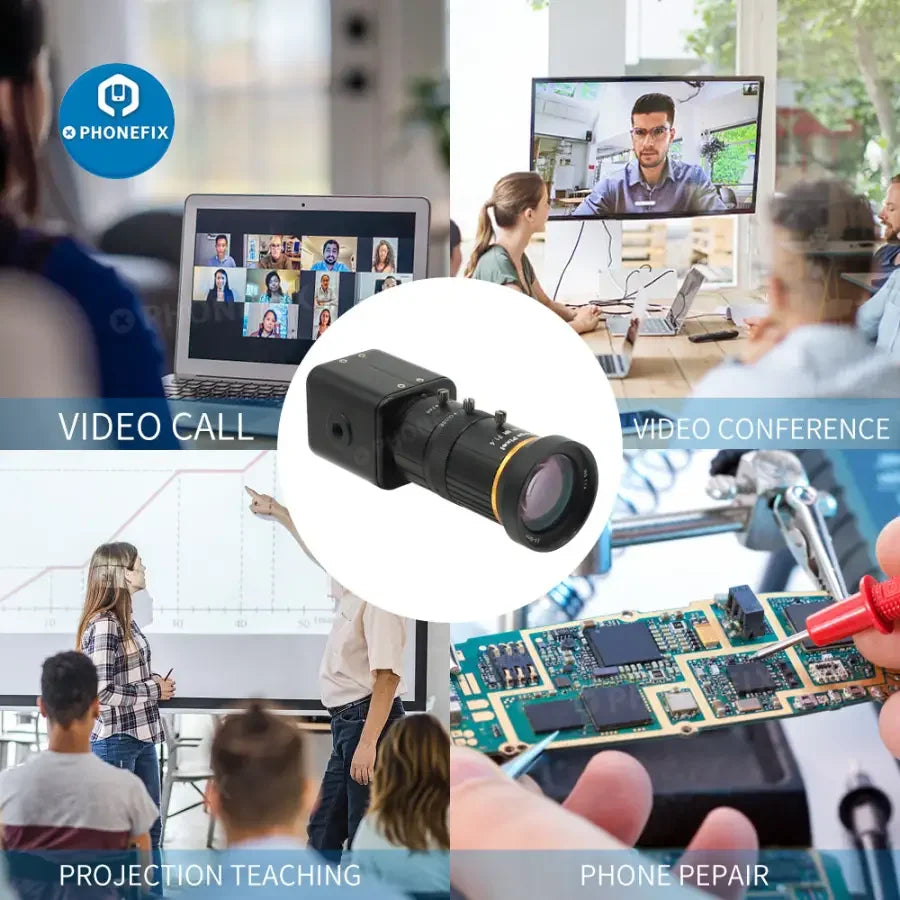 Caméra de diffusion en direct PHONEFIX 2.0MP 1080p avec objectif CCTV 5-50mm F1.4, adaptée à la surveillance haute définition et à la diffusion en direct.