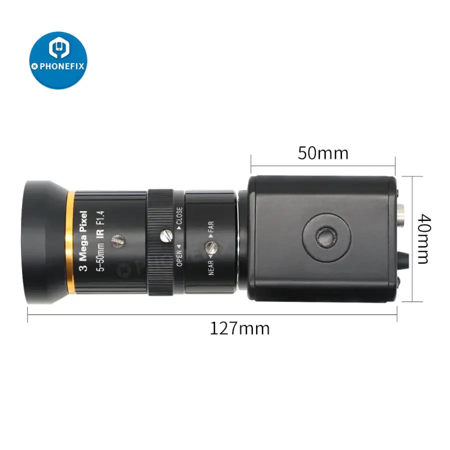 Caméra de diffusion en direct PHONEFIX 2.0MP 1080p avec objectif CCTV 5-50mm F1.4, adaptée à la vidéosurveillance de haute qualité.