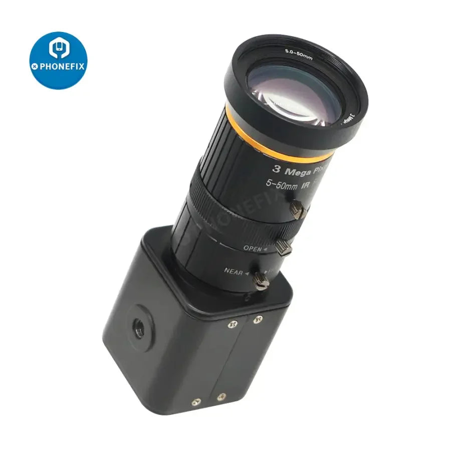 Caméra de surveillance PHONEFIX 2.0MP 1080p avec objectif CCTV 5.0-50mm F1.4, idéale pour la surveillance et la diffusion vidéo en direct.