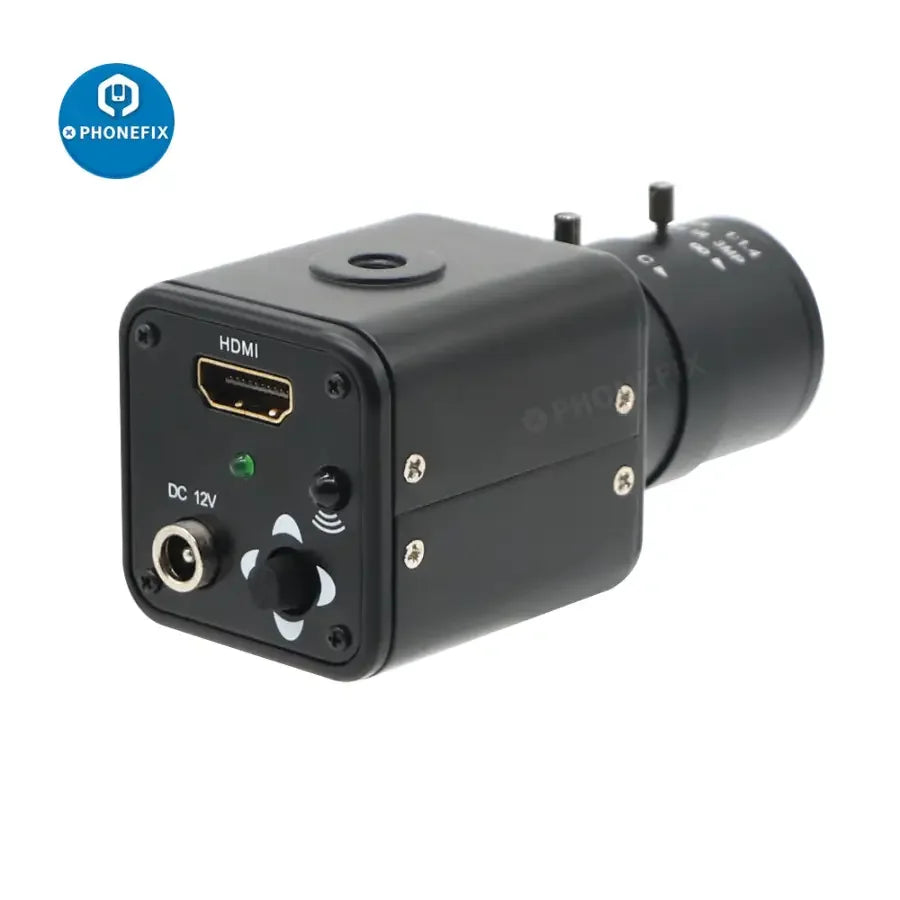 PHONEFIX 2.0MP CMOS industry camera with 2.8-12mm F1.4 lens for CCTV surveillance and live streaming.