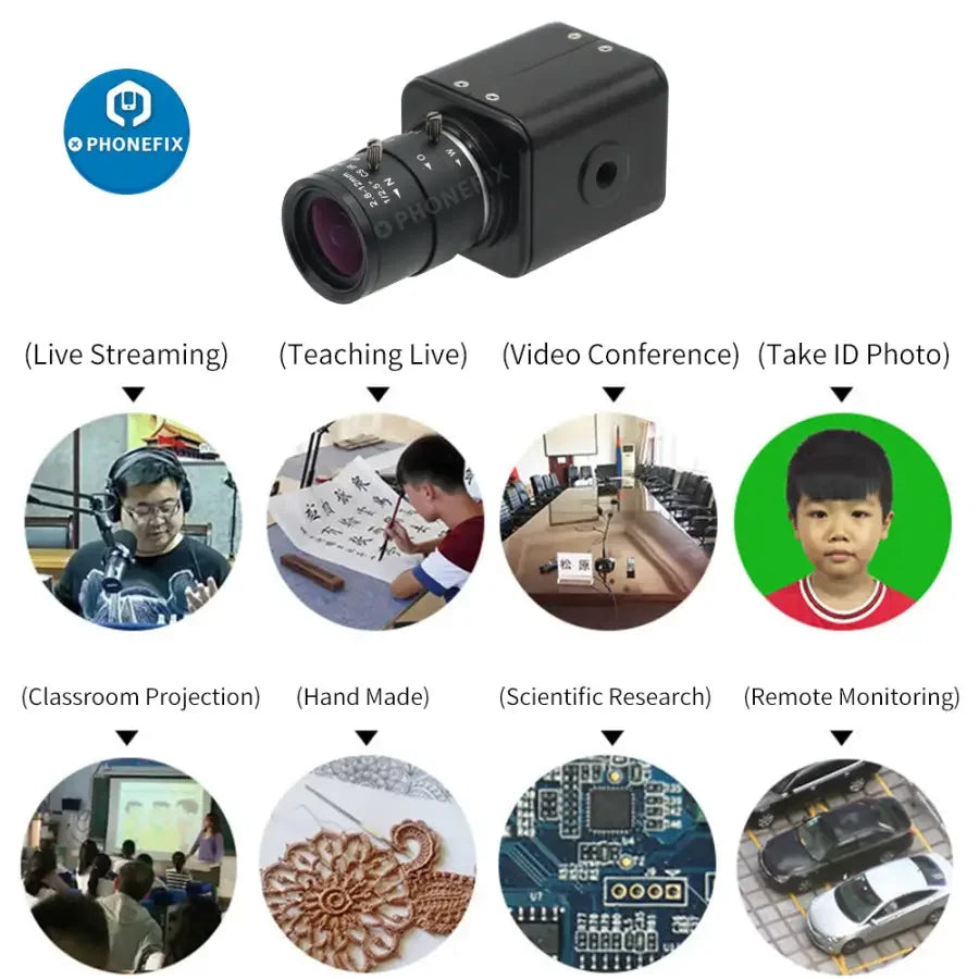 PHONEFIX 2.0MP CMOS industry CCTV camera with 2.8-12mm F1.4 lens for live streaming surveillance system.