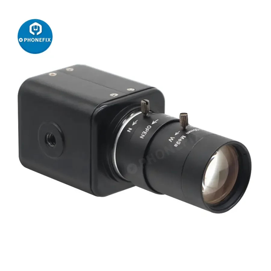 PHONEFIX 2.0MP CMOS industry live streaming camera with 5-50mm IR F1.6 CCTV lens, suitable for security and surveillance.