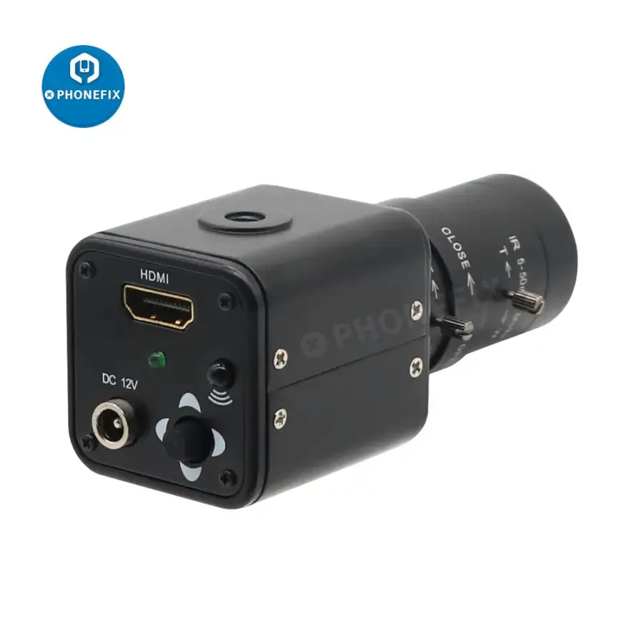 PHONEFIX 2.0MP CMOS industry live streaming camera with 5-50mm IR F1.6 CCTV lens, suitable for surveillance and security.