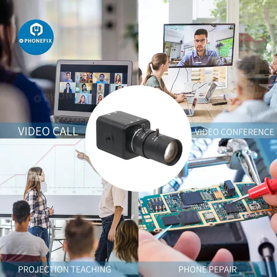 PHONEFIX 2.0MP CMOS live stream camera with 5-50mm IR F1.6 CCTV lens, designed for high-quality security and video streaming.