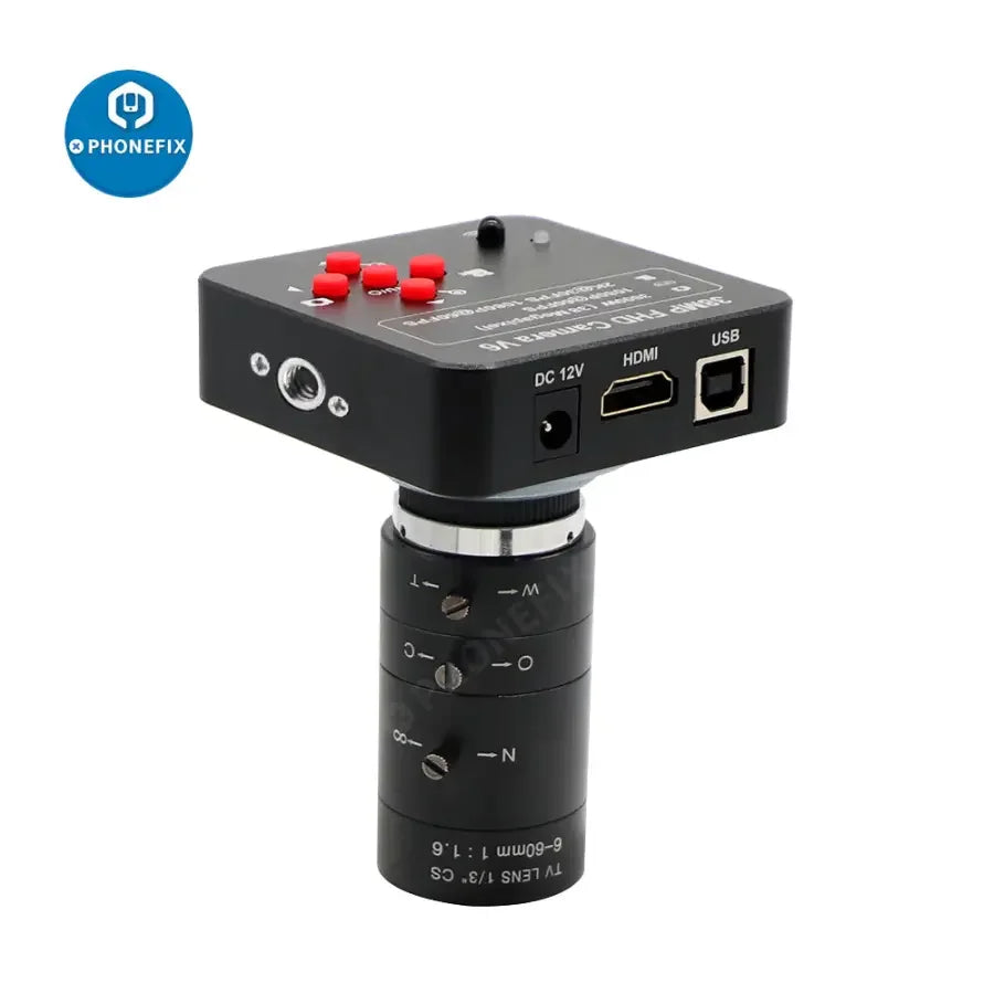 PHONEFIX 38MP HDMI live streaming camera with 6-60mm F1.6 lens, high-resolution digital camera for industry and professional use.