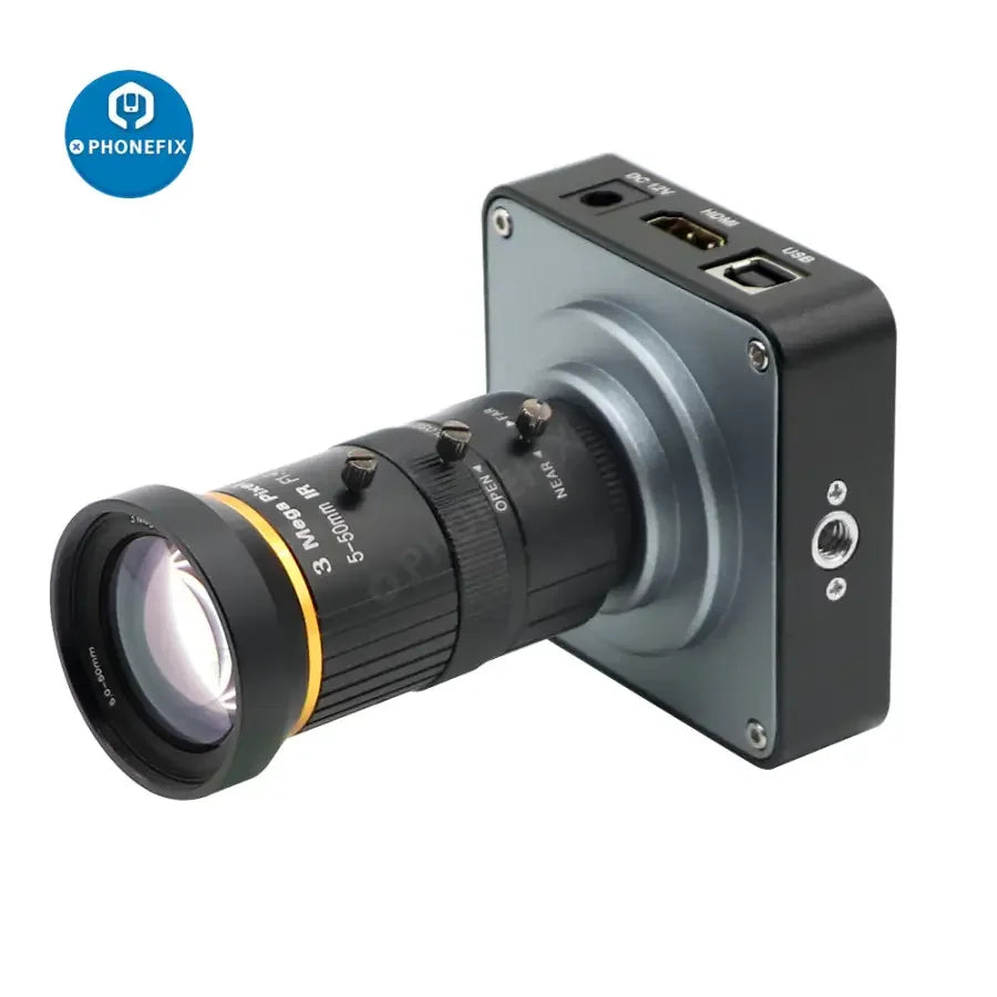 PHONEFIX 38MP HDMI USB live streaming camera with 5.0-50mm F1.4 lens, 60FPS, designed for industry and professional streaming.