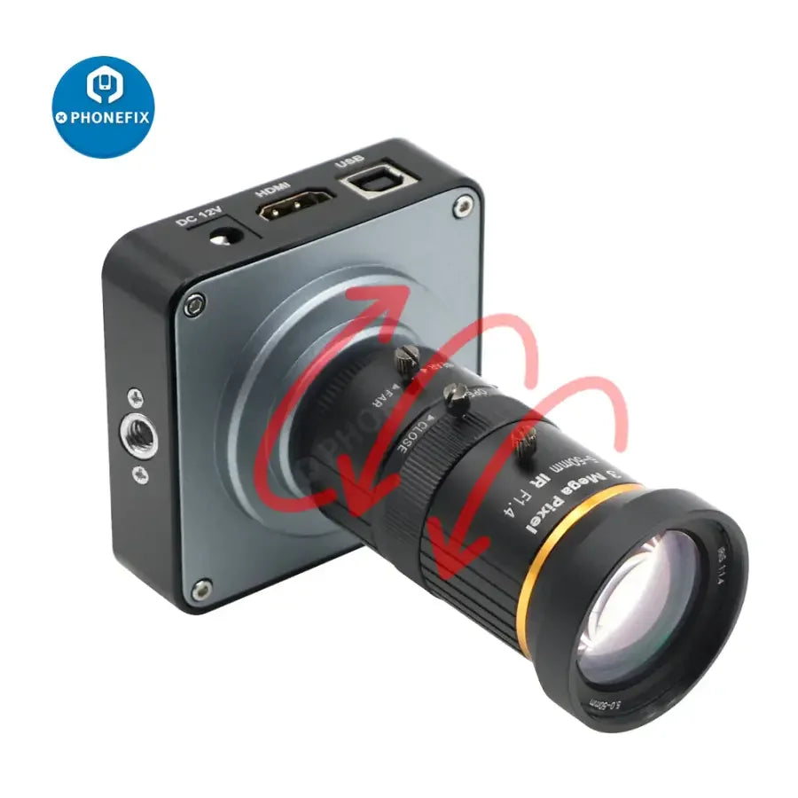 PHONEFIX 38MP HDMI USB live streaming camera with 5.0-50mm F1.4 lens, 60FPS, ideal for professional broadcasting and recording.