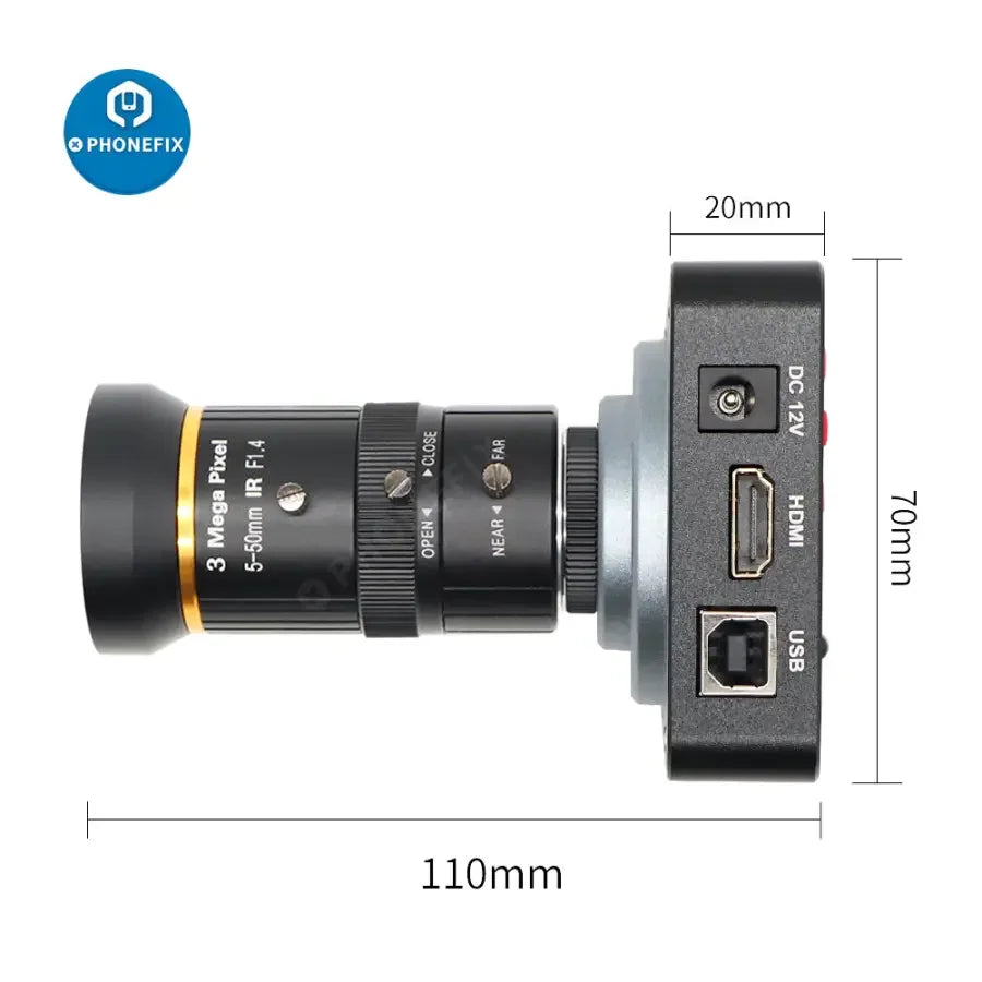 PHONEFIX 38MP HDMI USB live streaming camera with 5.0-50mm F1.4 lens, 60FPS, suitable for professional video recording.