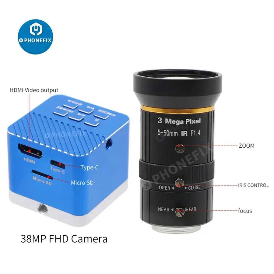 Caméra de streaming en direct PHONEFIX 4K UHD avec détecteur numérique CCD et objectif 5-50 mm F1.4 pour l'enregistrement vidéo industriel et professionnel.