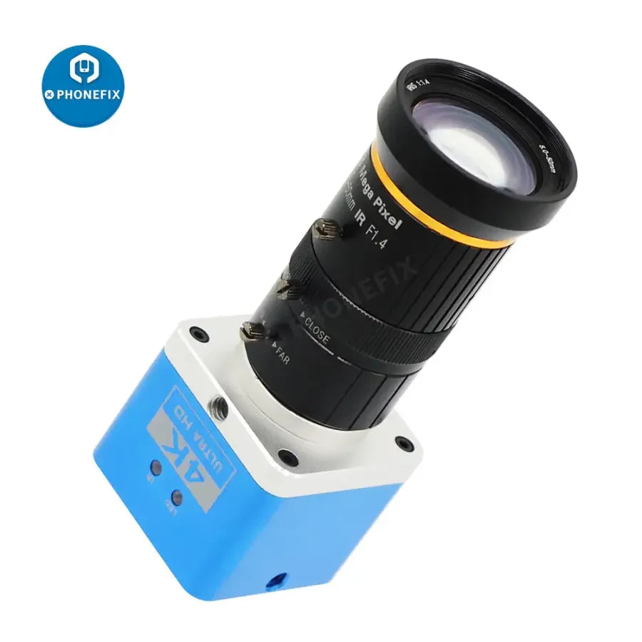 Caméra de streaming en direct PHONEFIX 4K UHD avec détecteur numérique CCD et objectif 5.0-50mm F1.4 pour l'enregistrement vidéo industriel.